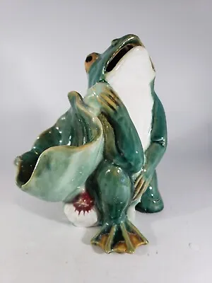Rare VTG Frog Pitcher Holding LilyPad Pottery Wanjiang China Wang Zang Majolica • $32