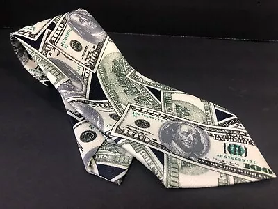 Vintage Big Bucks Hundred Dollar Tie Money Deborah Handmade Polyester • $13.97