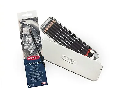 Derwent Charcoal Drawing Pencils Drawing & Writing Set Of 6 With Sharpener • £10.99