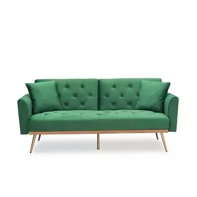 Unbranded Sofa Bed 68.3  Twin Size Nailhead Trim Convertible Upholstered Green • $622.34