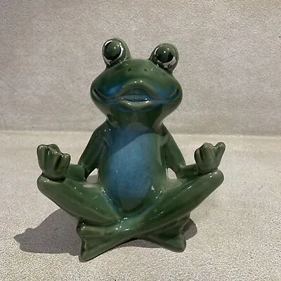 Yoga Frog Meditating Ceramic Statue Figurine Zen Green Garden Or Home Namaste￼ • $24