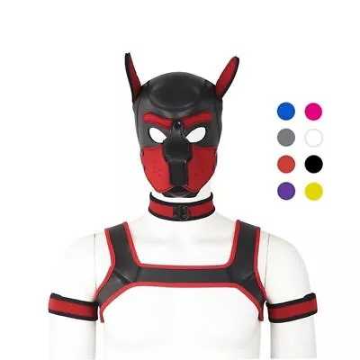 4 Pcs Set Party Mask Puppy Play Dog Hood Mask Collar Chest Harness Arm Band BDSM • £43.99