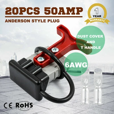 $32.95 • Buy 20PCS 6AWG Anderson Style Plug T Handle Dust Cover Trailer 12V 24V 50 AMP