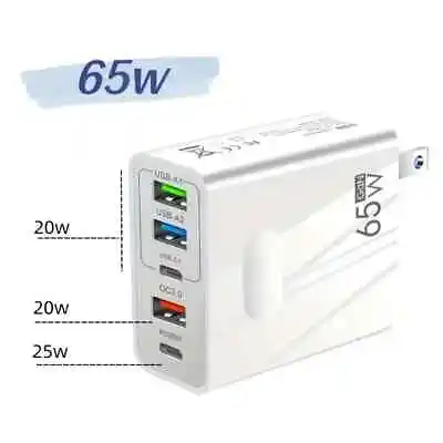 65w PD Fast  Charger Adapter Plug UK  3 USB And 2 Type C For Mobile Phone • £8.99