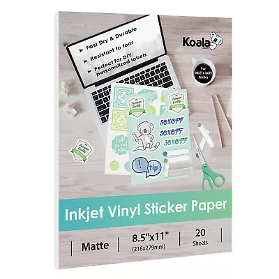 Koala Printable Vinyl Sticker Paper For Inkjet Printer Matte White Waterproof 20 • $11.23