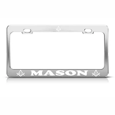 MASON License Plate Frame Metal Chrome Steel Heavy Duty Tag Border WHITE LETTERS • $17.99