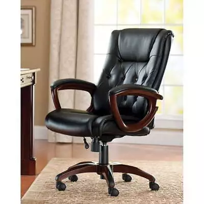 Executive Mid-Back Manager's Office Chair With Arms Black Bonded Leather • $197.96