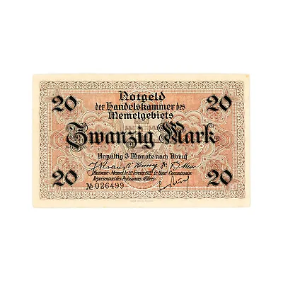 Memel 1922 P-6a 20 Mark AU-Unc. • $116.99