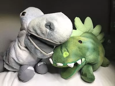 2 Manhattan Toy Dinosaur Hand Puppets Stegosaurus Brontosaurus Plush 2009 (M) • $16.14