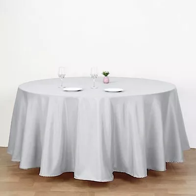 Silver 132  ROUND POLYESTER TABLECLOTH High Quality Light Gray Catering Supply • $12.80