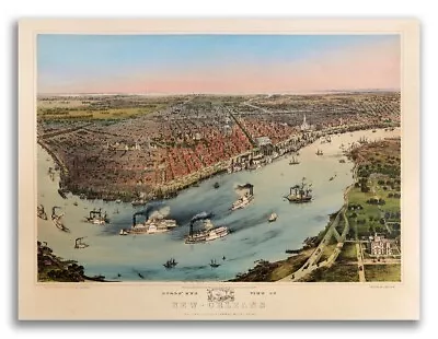 Bird's Eye View 1851 New Orleans Louisiana Vintage Style City Map - 18x24 • $13.95