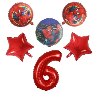 $4.99 • Buy Superhero Spiderman Balloons Bouquet 6th Birthday 6 Pcs - Party Supplies