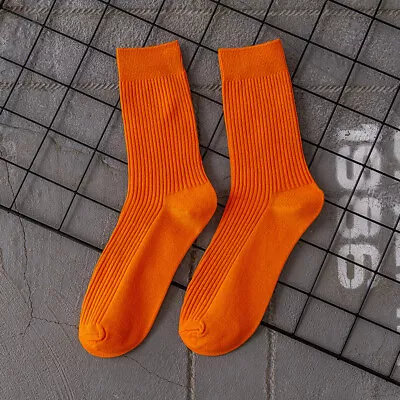 Mens Cotton Socks Bright Solid Color Hip-hop Dress Long Socks Sports Stockings • $6.41