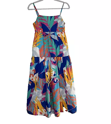J Crew Womens Tie Back Maxi Midi Tiered Multicolor Dress Size 0 Summer Beach • $25