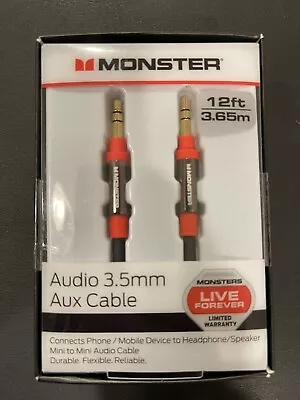 Monster 12-FT | 2.4 M AUDIO 3.5 MM AUX CABLE Gold Contacts HD Audio Phone Tablet • $15