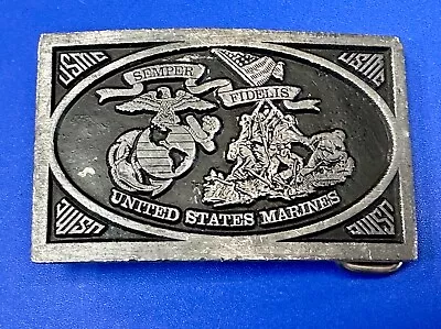 USMC Semper Fidelis Vintage United States Marine Corps Pure Pewter Belt Buckle • $26.50