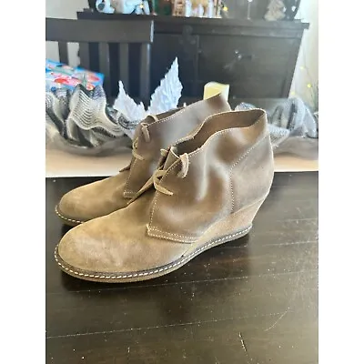 J. Crew MacAlister Wedge Ankle Booties Womens Size 9 Sand Taupe Leather Desert • $30