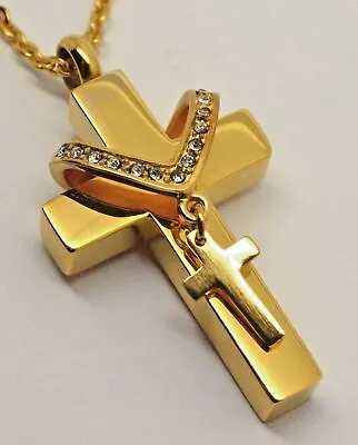 24k Gold Plated Cremation Urn Ashes Necklace Twin Block Cross Keepsake Pendant   • £29.99