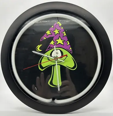 Round Black Clock With Purple Neon Light W/ Green Mushroom Wizard Yellow Stars • $30