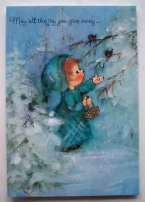 Girl Feeds Birds Mary Hamilton? Vintage Christmas Greeting Card *HH10 • $7.99