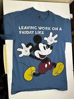 Graphic Tee S Blue Disney Parks Hanes Mickey Mouse Leaving Work  100% Cotton • $6