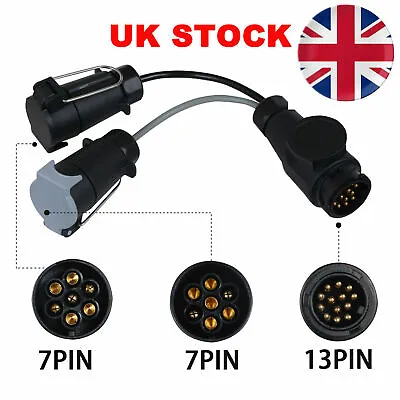 13 Pin To 7 Pin Adaptor Trailer Extension Lead Caravan Towing Socket Plug UK • £11.95