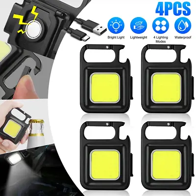 4pack MINI USB Rechargeable LED Flashlight COB Work Lamp Torch Portable Keychain • $8.99