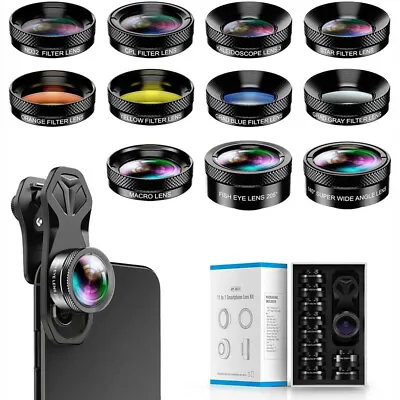 APEXEL 11 In 1 Cell Phone Camera Lens Kit Macro Wide Angle For IPhone Smartphone • £18.19