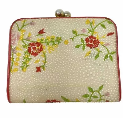 Vintage Small Coin Purse Floral Flowers Made In Japan Mid Century Mod Kiss Lock • $9.99