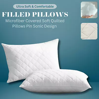 Quilted Pillows 2x Pack Hotel Quality Bounce Back Deep Filled Pillows Filled • £13.99