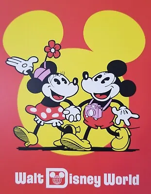 Disney Parks 11 X14 Retro WDW Mickey & Minnie Walking Poster Print New Free Ship • $10