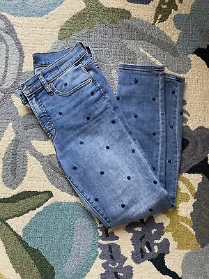J CREW Womens Sz 27 Med Wash Polka Dot Embroidery 9  High Rise Toothpick Jeans • $18
