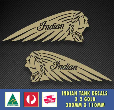 Indian Style Tank Decals X 2 GOLD Motorbike Racing Sturgess Moto GP Stickers • $24.95