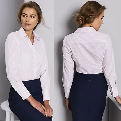 £8.99 • Buy Ladies Womans Pink Stripe Shirt Business Long Sleeve Blouse Beauty Smart Office