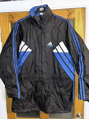 Adidas Managers Stadium Trench Jacket Men’s Medium Coat 90s Vintage Retro Black • £30