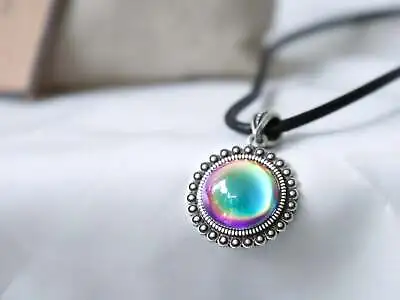 Bohemian Silver Circle Drop Shaped Mood Pendant Necklace • $31.51