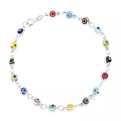 $14.99 • Buy Multi-Colored Evil Eye Beads On 925 Sterling Silver Bracelet 7.25 