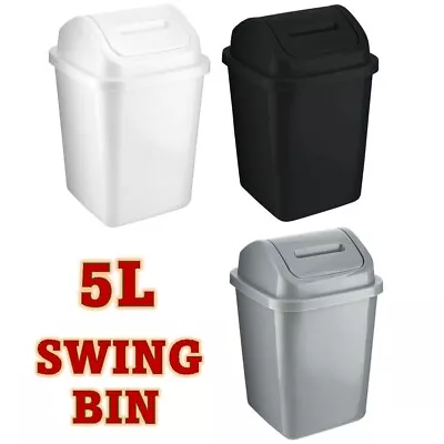 5L Plastic Bin Swing Top Lid Waste Paper Bathroom Kitchen Home Office Basket UK • £5.79