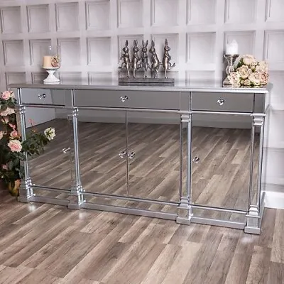 £51 • Buy Large Silver Mirrored Sideboard Cabinet Storage Furniture Glass Home Cabinet
