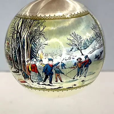 Vintage Christmas Ornament Satin Silk Ball Wrapped Winter Skating Ice Hockey Sce • $5