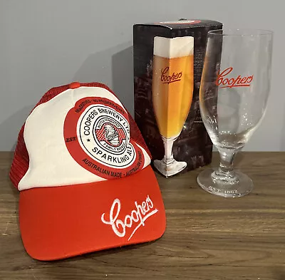 COOPERS BREWERY SPARKLING ALE Stemmed Glass (NIB) & A Trucker Cap -  Adjustable • $30