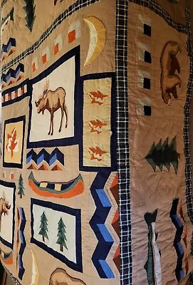 Quilt Handmade Lodge Log Cabin Bear Moose Fish 80 X 82  • $70