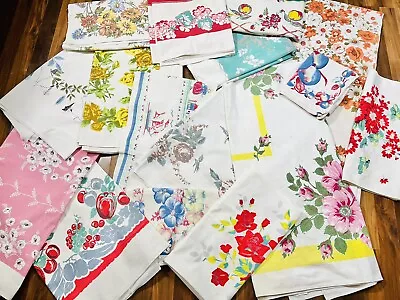 Lot Of 12 Vintage Printed Cotton Tablecloths Flowers Fruit Cutters Repurpose • $69.09