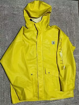 Carhartt Waterproof Heavyweight Hooded Yellow Coat Rain Jacket Size M / Medium • $99.95