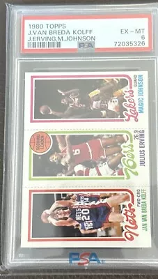 1980 Topps #146 Breda Kolff/J Erving/Magic Johnson 162/174/139 PSA 7 NM C85563 • $125.99