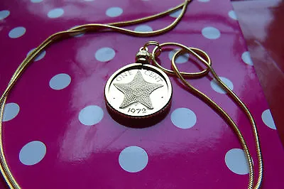 1972 Bahamas Starfish Proof Coin Pendant On A 24  Gold Filled Snake Chain. • $55.51