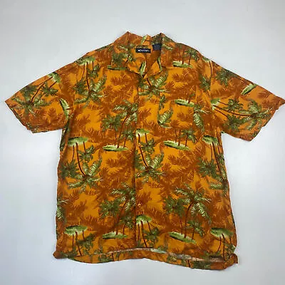 Puritan 100% Rayon Orange Palm Tree Hawaiian Shirt  Size M • £15.95