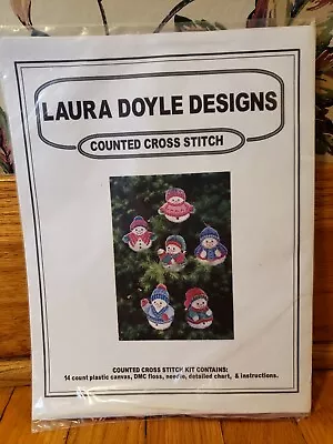 Laura Doyle Snowman Ornaments Counted Cross Stitch Kit Makes 6 New • $15