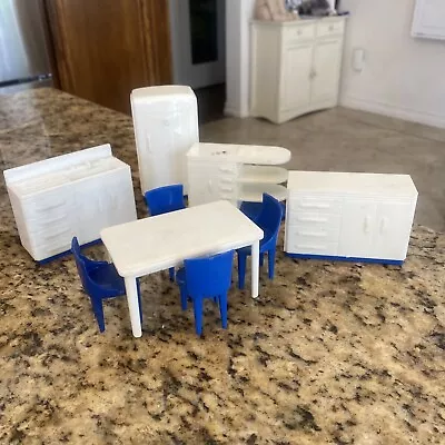 Plasco Doll House Kitchen Set White & Blue 9 Pieces USA Plastic • $40