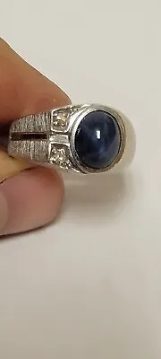 VINTAGE MENS BLUE STAR SAPPHIRE & DIAMOND RING 14K WHITE GOLD Sz10;  • $450